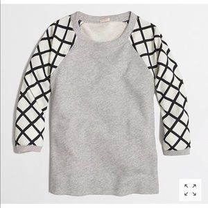Gray Sweatshirt with Windowpane Blouse Sleeves